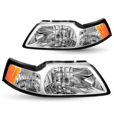 For 1999-2004 Ford Mustang Chrome Housing Amber Corner Headlights Lamps Pair