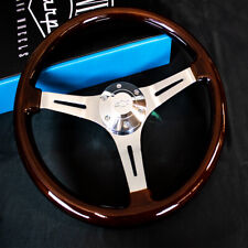 15 Inch Chrome Polished Steering Wheel Dark Wood 3-spoke With Chevy Horn Button