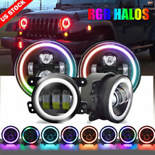 7 Led Rgb Muti-color Halo Headlights 4 Fog Lights Combo For Jeep Wrangler Jk