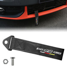 1x Jdm Mugen Carbon Fiber Tow Strap Front Rear Bumper Towing Hook Trailer Belt