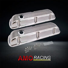 Retro Finned Polished Short Valve Covers Fit Ford Sbf V8 260 289 302 351w 64-73