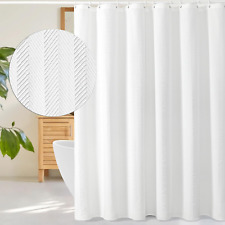 White Shower Curtain 3d Embossed Textured Herringbone Fabric Modern Farmhouse B
