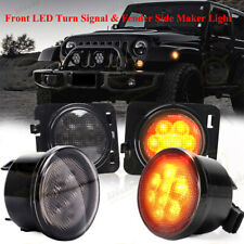 Front Led Turn Signal Side Marker Fender Lights Smoked Lens For Jeep Wrangler Jk