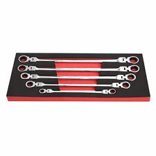 5 Pc Double Box Ratcheting Wrench Set Universal Spline Drive With Flexible Head