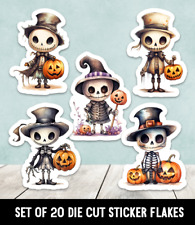 Cute Skeletons Mixed Set Of 5 Different Designs Die Cut Stickers - Set Of 20