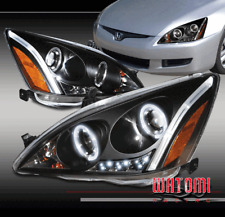 For 03-07 Honda Accord 24dr Dual Halo Led Projector Headlights Headlamps Black