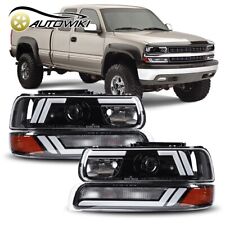 Led Drl Headlights For 1999-2002 Chevy Silverado 00-06 Tahoe Black Clear Lens