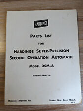 Hardinge Parts List For Super Precision Second Operation Automatic Lathe Dsm-a