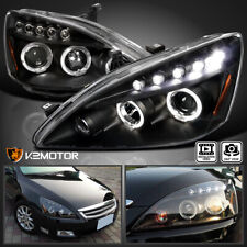 Black Fits 2003-2007 Honda Accord Led Halo Projector Headlights Lamps Leftright