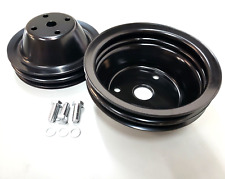 Sbc Small Block Chevy 2 Groove Black Steel Long Water Pump Pulley Kit 327 350