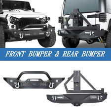Hooke Road Steel Front Rear Bumper W Winch Plate For Jeep Wrangler Jk 07-18