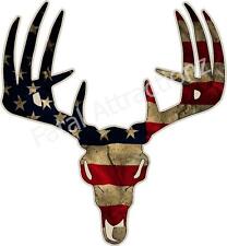 Distressed American Flag Deer Skull S6 Vinyl Sticker Decal Hunt Buck Whitetail