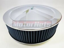 14 X 4 Round Chrome Blue Washable Air Cleaner Flat Base Ford Chevy Sbc 350 454