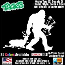 Bigfoot Sasquatch Yeti Bow Deer Hunter Funny Diecut Vinyl Window Decal Sticker