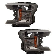 Headlight Set For 2018-2020 Ford F-150 Left And Right Halogen Black Interior