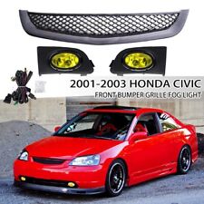 Fits 2001-2003 Honda Civic Sedan Front Grille Yellow Lens Fog Lights Lamps