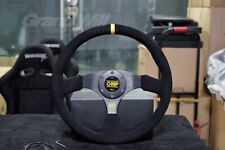 Omp 350mm 14 Suede Leather Black Stitching Flat Racing Sport Steering Wheel