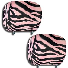 New Zebra Print Headrest Covers Black Pink 12 X 9 Universal Fit - Pair