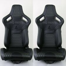 2 X Tanaka Premium Black Carbon Pvc Leather Racing Seats Green Stitch For Vw