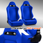 2 X Blue Pvc Leather Leftright Racing Reclinable Seats Slider Classic Style