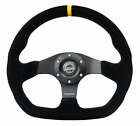 Nrg Steering Wheel Flat Bottom Premium Suede Black Stitch Yellow Center Mark