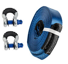 2 Blue 14000lbs Tow Strap 30ft Winch Pull Vehicle Recovery W Bow Shackle 34