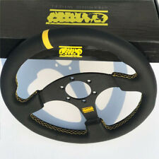 330mm Leather Flat Racing Steering Wheel Yellow Stitch Fits For Omp Hub Momo Hub
