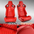 2 X All Red Diamond Pvc Leather Sport Racing Bucket Seats Leftright