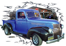 1946 Blue Black Chevy Pickup Truck C Hot Rod Garage T-shirt 46 Muscle Car Tees