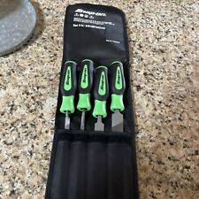 Snap-on Tools New Sghbf500ag Green Soft Grip 4 Piece Mixed File Set With Pouch