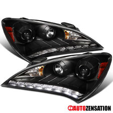 Fit 2010-2012 Hyundai Genesis Coupe Black Projector Headlights Lamps Led Strip
