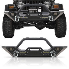 Front Bumper W D-rings Led Lights Winch Plate Fits 87-06 Jeep Wrangler Tj Yj