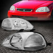 For 96-98 Honda Civic Ejemek Chrome Housing Headlight Clear Corner Lamps Pair