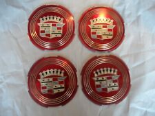 1957 57 1959 59 Cadillac Eldorado Hubcaps Used Center Medallions Red 4- Great
