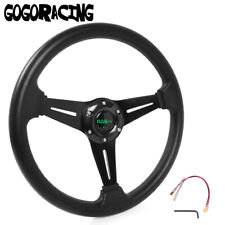 Black 14inch Universal Flat Dish Drifting Racing Steering Wheel Aluminum 6 Holes