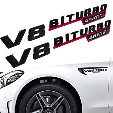 2pcs V8 Biturbo 4matic Emblems Fender Black Red Badges For Amg Cl63 E63 Cls Slk