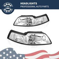 Chrome Clear Headlights For 1999-2004 Ford Mustang Replacement Pair Headlamps