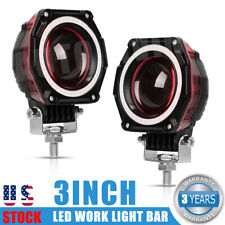 3inc 2pcs Round Projector Red Led Drl Halo Angel Eyes Fog Lights Lamp Universal