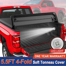 5.5ft 4-fold Soft Truck Bed Tonneau Cover For 2016-2024 Nissan Titan W Led
