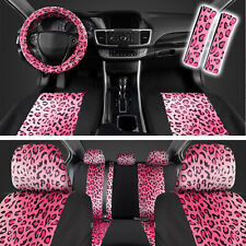 Hot Pink Cheetah Print Car Seat Covers - Full Set With Belt Pads Steering Cove
