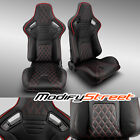 2 X Black Pvc Leatherred Stitch Leftright Racing Bucket Seats Pair
