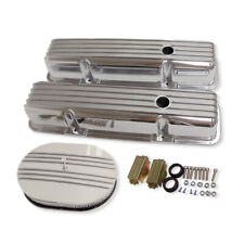 For Chevy Sbc 283 350 400 58-86 Finned Polished Valve Covers 12 Air Cleaner