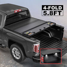 5.8ft Bed Hard Truck Tonneau Cover For 2009-2023 Ram 1500 W Led Lamp 4 Fold