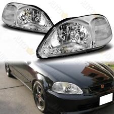 Fit 1996-1998 Honda Civic Chrome Housing Headlights Wclear Reflector Lamps