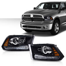 Fit For 2013-2018 Dodge Ram 1500 2500 3500 Black Projector Headlights W Led Drl