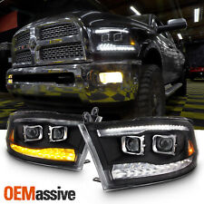 Fit Dodge Ram 09-18 1500 2500 3500 Black Leddrl Dual Projector Headlights Lamps