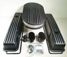 Black Finned Tall Valve Covers Wgasketair Cleanerbreatherpcv For Sbc 327 350