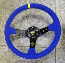 350mm Blue Suede Leather Deep Dish Racing Steering Wheel Fit Momo Hub Omp Hub
