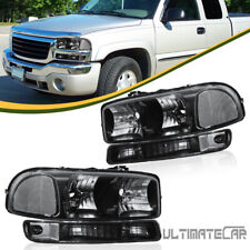 Pair Black Headlights Bumper Assembly For 1999-06 Gmc Sierra Yukon Front Lamps