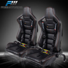 Adjustable Universal Racing Seat  Dual Slider Belt X2 Black Pu Carbon Leather